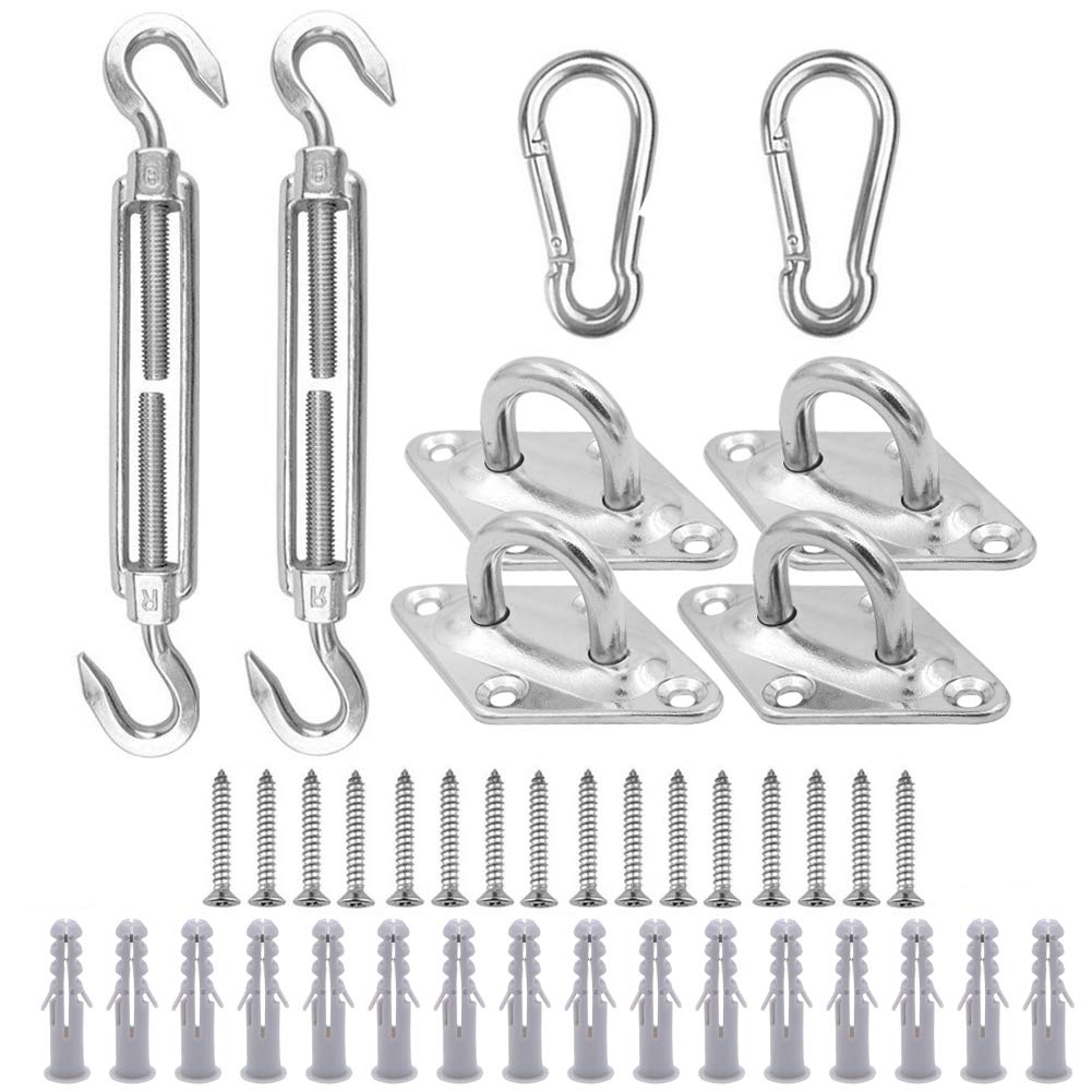 Boerni M6 Heavy Duty Sun Shade Sail Hardware Kit for Garden Rectangle and Square Sun Shade Sail Installation - 304 Stainless Steel Sun Shade Sail Fixing Hardware Accessories Kit(24 pcs)