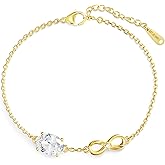 Valentine’s Day Birthstone Gold Bracelet for Women,14K Gold Plated Infinity Charm Bracelet,Adjustable Dainty Hand Chain Jewelry,Romantic Gift for Wife or Girlfriend