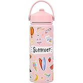 KEWIXY 18 oz Insulated Water Bottle with Straw, Leak Proof, Stainless Steel with Handle, Reusable, Metal, Cup Holder Fit, for Travel, Gym and School (Summer Pink)