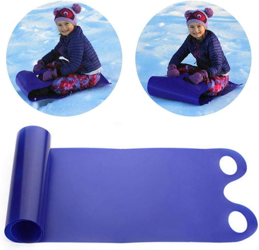 Sanmubo Snow Sled, Plastic Snow Toboggan Sled Lightweight Roll Up Snow Sled Portable Snow Rolling Slider Blue Flying Sand Grass Carpet, 53 X 18 Inches