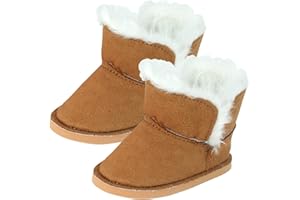 Sophia's Gray Suede Winter Boots with White Faux Fur Lining and Trim Plus Gray Side Button and Soft Tan Soles for 18" Dolls