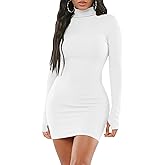 Mizoci Women's Sexy Bodycon Mini Club Dresses Basic Long Sleeve Turtleneck Dress