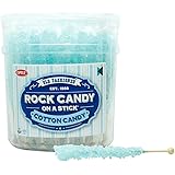 Extra Large Rock Candy Sticks: 36 Light Blue Cotton Candy Lollipop - Individually Wrapped - Crystal Rock Candy Sticks for Can