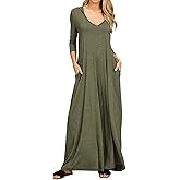 Jacansi Women's V-Neck Casual Long Sleeve/Short Sleeve Maxi Dress Hoodie Pocket Dress
