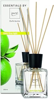 ipuro Essentials Raumduft lime light - Raumduft für gute Laune - Lufterfrischer mit hochwertigen Inhaltsstoffen (200ml) - aus Glas mit Rattanstäbchen