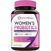 Doctor's Recipes Women's Probiotic, 60 Caps 50 Billion CFU 16 Strains, with Organic Cranberry, Digestive Immune Vaginal &amp; Urinary Health, Shelf Stable, Delayed Release, No Soy Gluten Dairy