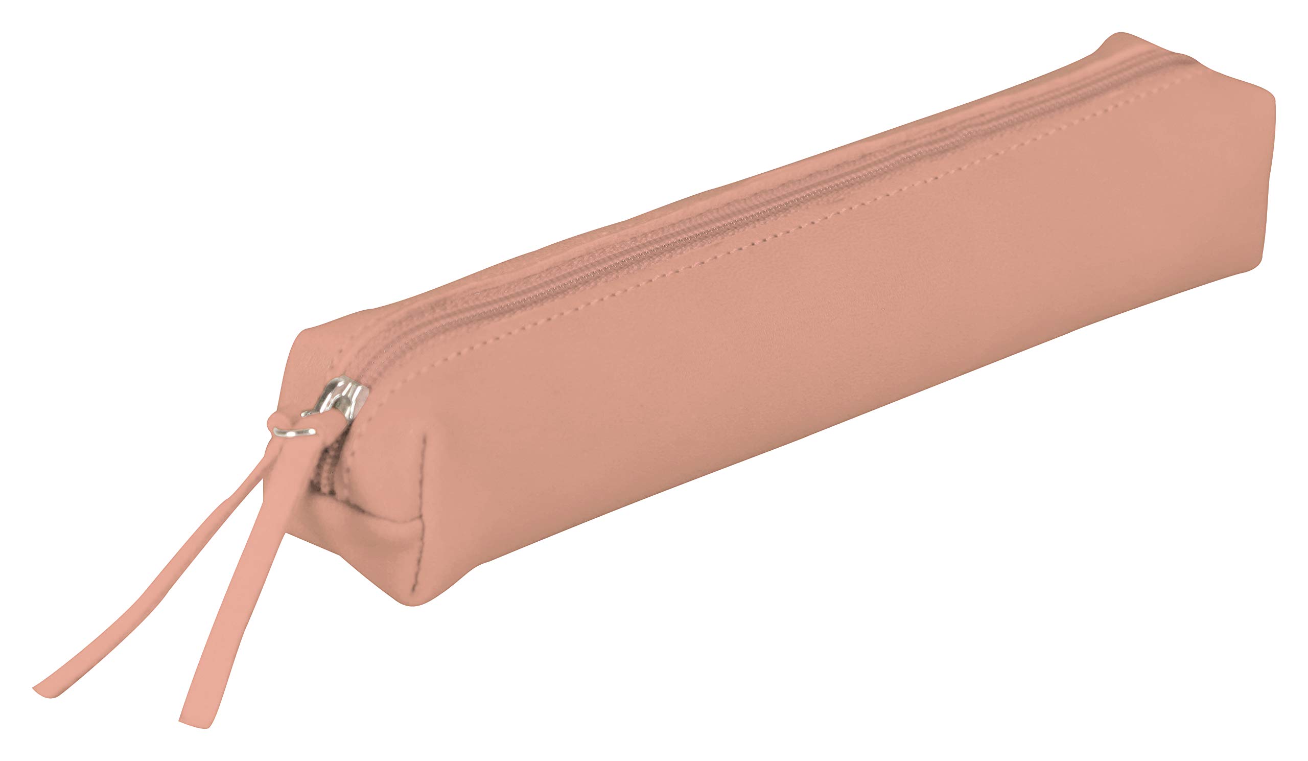 Clairefontaine 410157C - One Small Genuine Lambskin Leather Slim Case - Dimensions: 19.5x2.5x4 cm - Coral Tinted Colour - Multi-Functional - Protective
