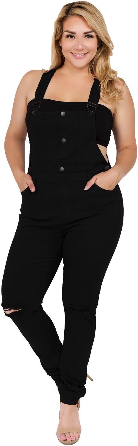 TwiinSisters Women's Plus Size Natural Curve Enhancing Slim Fitted Overalls with Comfort Stretch