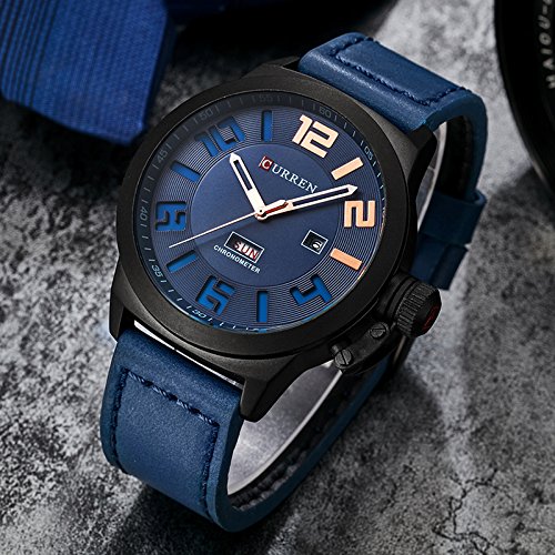CURREN Reloj Masculino Moda Casual Relojes Hombres Top Brand Luxury Watch Cuero Fashin Relojes de Pulsera Azul - Imagen 4