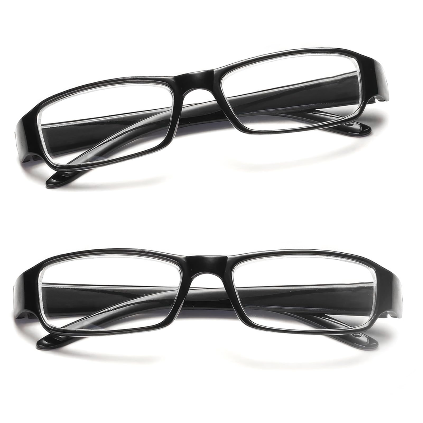 Reading Glasses Readers Value 2 Pack, Square Reading Glasses Eyeglasses Readers Classic Everyday Use, Spring Hinges Arm Rectangular Frame Scratch Resistant Spectacles for Mens Womens (Black, 4.5, x)