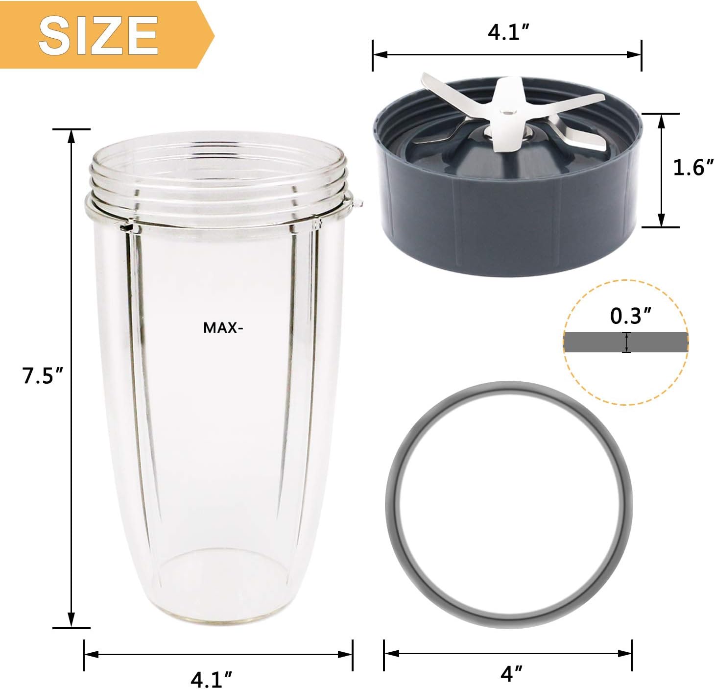 Tanzfrosch 32oz Cup and Extractor Blade Replacement Parts Blender Accessories Compatible with Nutribullet 600W/900W Models (4 Packs): Kitchen & Dining