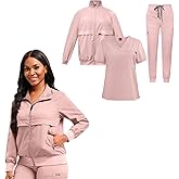 ALIALAVESTA Scrubs Set Three Piece Set Way Stretch Fabric - Stretch V-Neck Scrub Top & Jogger Pant & Scrub Jackets