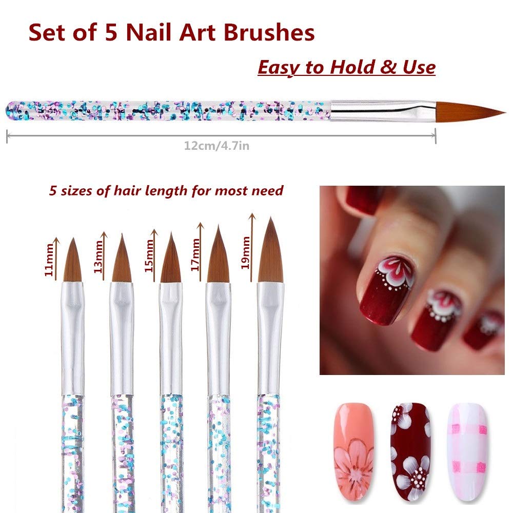 FULINJOY 8 Pcs Nail Art Brush Nail Liner Brush, Acrylic UV Gel Glitter Drawing Painting Brushes Crystal Handle Nylon Hair Carving Flower Pens Nails Tools : Beauty