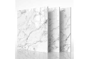 NAEIRON 10-Pack Peel and Stick Backsplash Tiles – Glossy PVC Wall Panels, Wave White Shower Tiles, 12" x 12" (9.68 Sq. Ft.), Waterproof Self-Adhesive for Bathroom & Kitchen, Realistic Marble-Like Finish