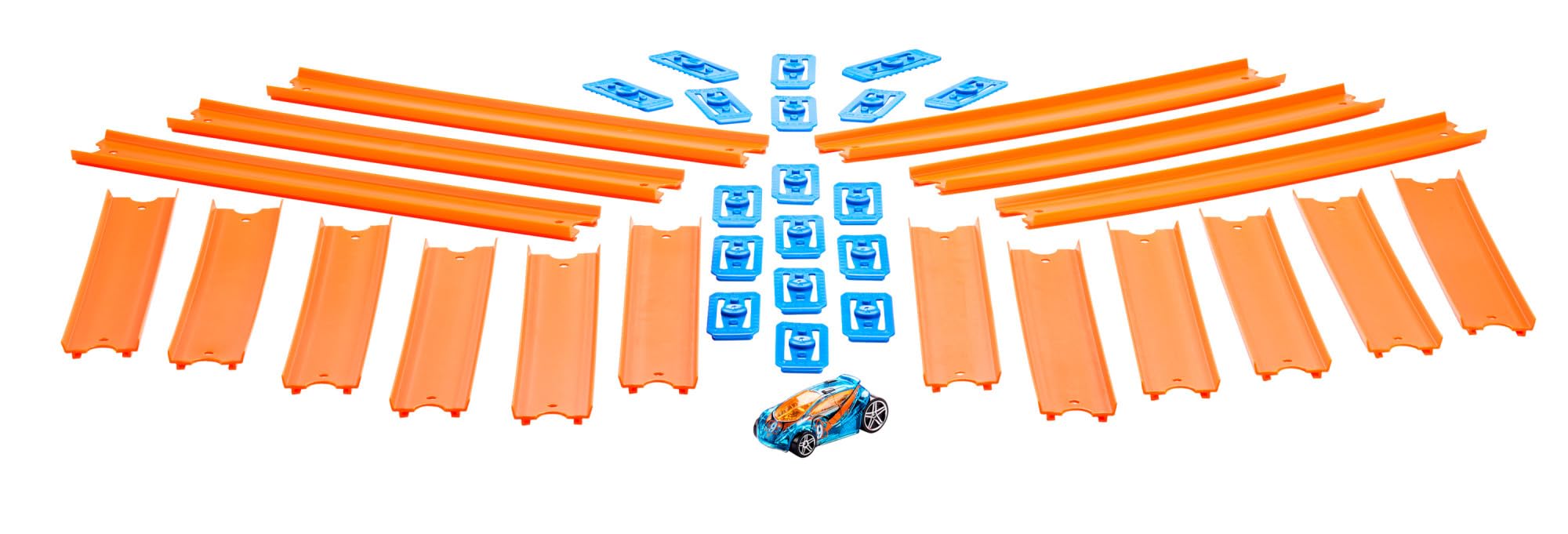 Hot Wheels Toy Car Straight Track Set with 37 Component Building Parts & 1:64 Scale Vehicle