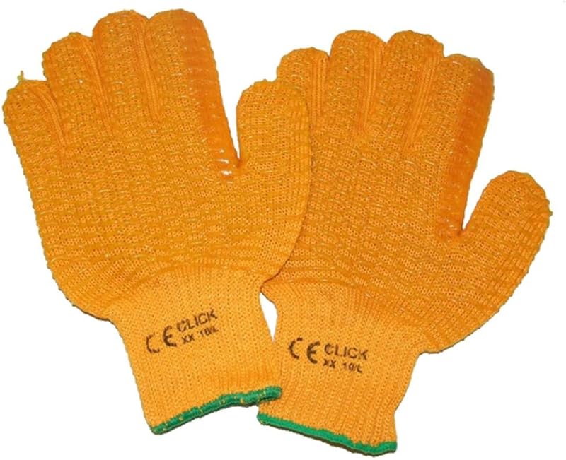 PACKAGING AND DISPOSABLES Yellow Orange Criss Cross Grip Work Safety Gloves 10