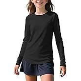 Auranso Girls Long Sleeve Athletic Shirts Quick Dry Lightweight Kids Curved Workout Tops Yoga Gym Tees Active Sport Clothes