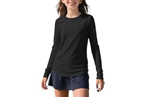 Auranso Girls Long Sleeve Athletic Shirts Quick Dry Lightweight Kids Curved Workout Tops Yoga Gym Tees Active Sport Clothes