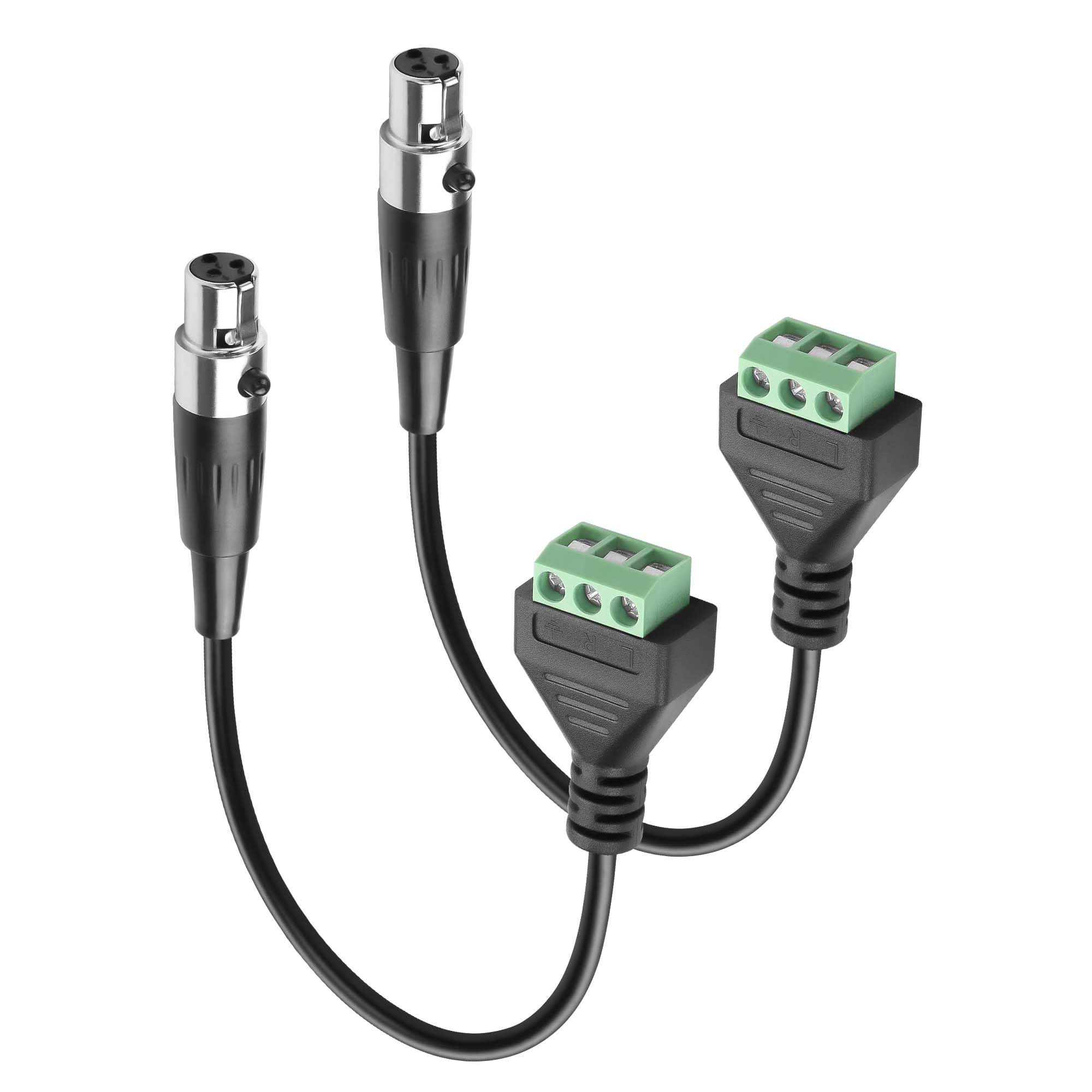 GINTOOYUN 2 PCS Mini XLR 3-Pin to 3-Pole Terminal Cable Mini XLR 3-Pin Female to 3-Pole Detachable Terminal Microphone Cable for Cameras,Microphones, Mixing Consoles etc(11.81 Inch)(Female plug)