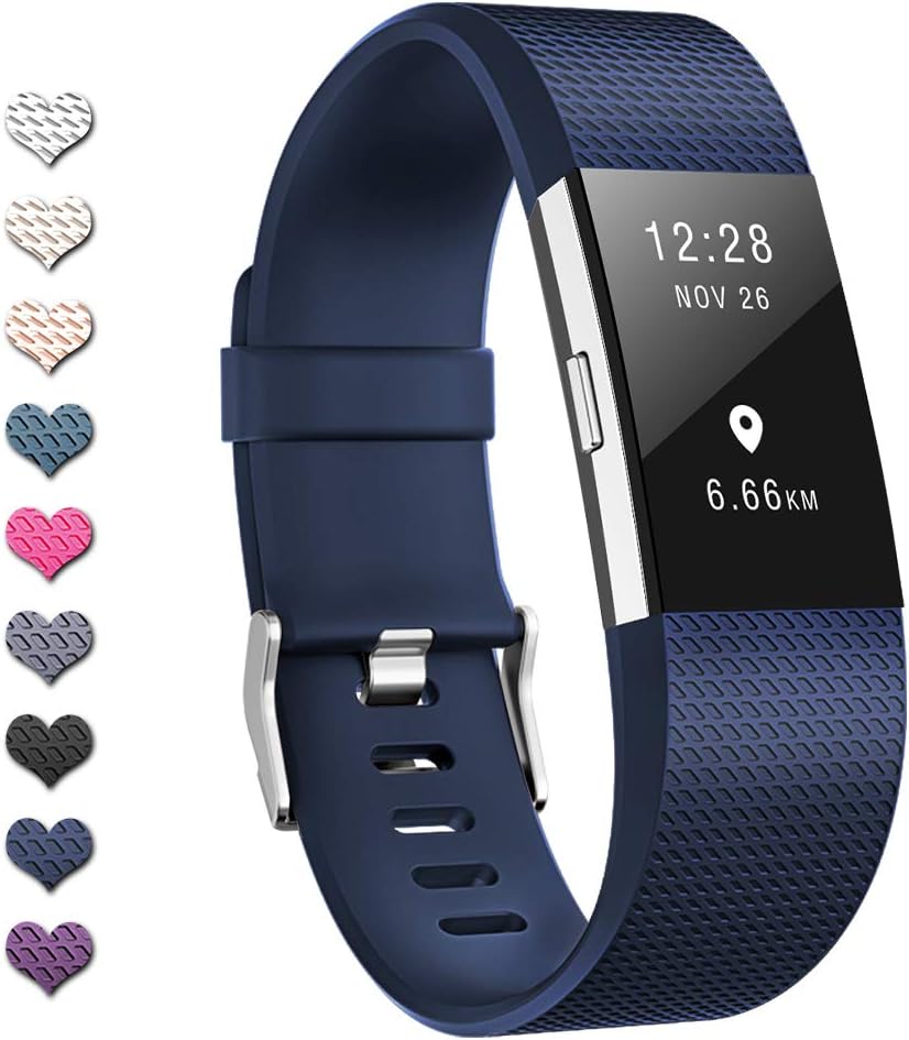 TreasureMax with Fitbit Charge 2 Bands for Women Men,Adjustable Soft Silicone Sports Replacement Fitbit Charge 2 hr Bands,Small/Large