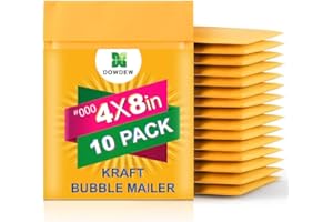 DOWDEW Kraft Bubble Mailers [10 Pack] 4 inch x 8 inch #000 Padded Shipping Envelopes Self Sealing Cushioned Packaging Bags