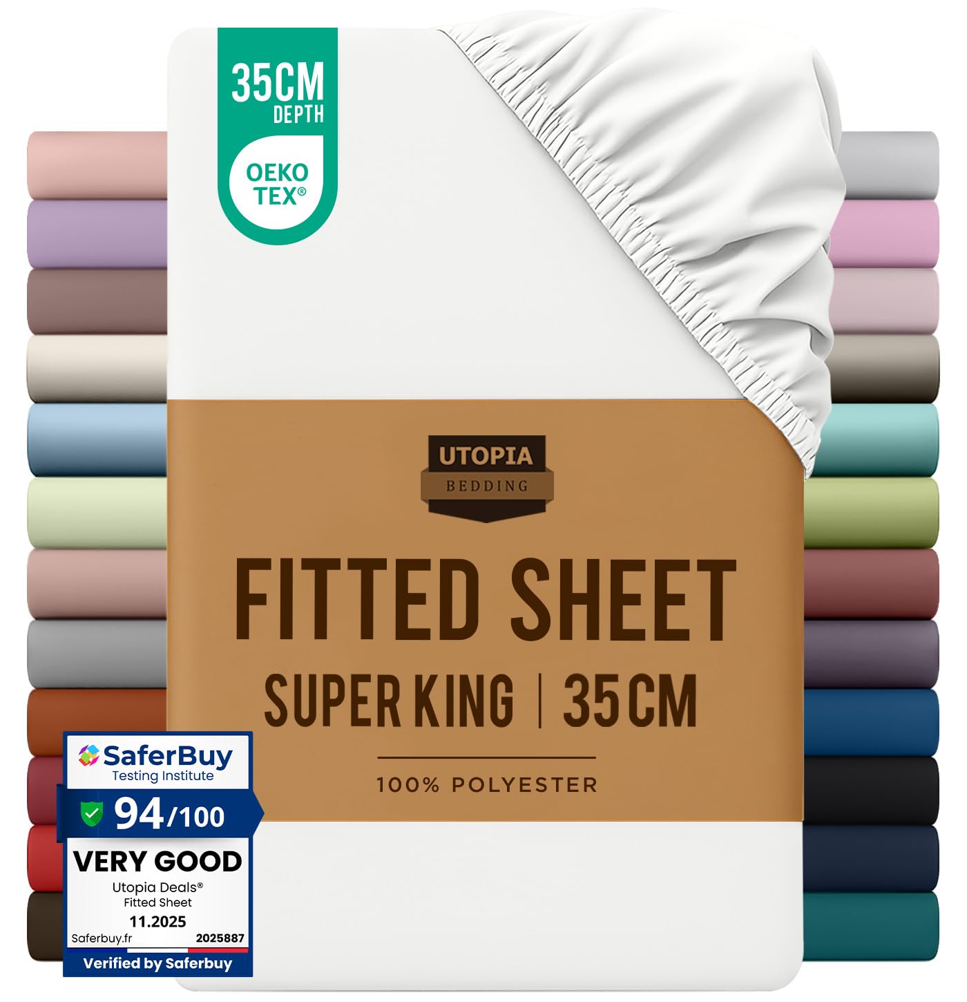 Utopia Bedding Fitted Sheet Super King, White - Deep Pocket 14 inch (35 cm) - Easy Care - OEKO-TEX Certified - Soft Brushed Microfibre Fabric - Shrinkage and Fade Resistant - Bottom Sheet โ image 1