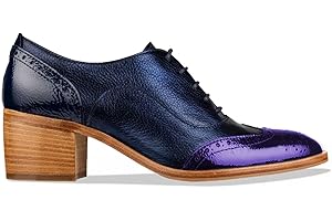 FOWT Women's Perforated Lace-Up Oxfords Almond Toe Mid Chunky Heel Brogues Casual Unisex Derby Saddle Shoes for Office Vacation Business US Size 4-16