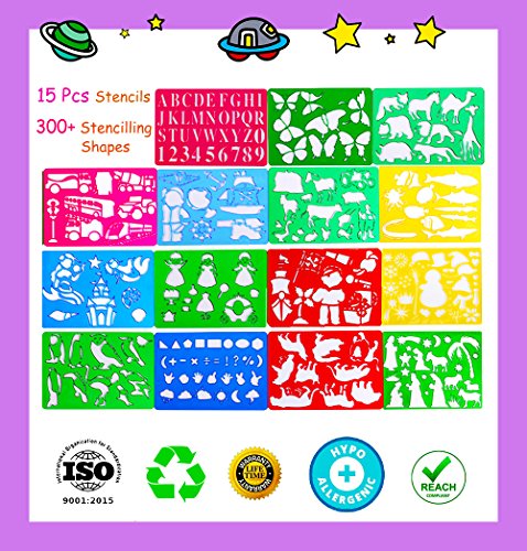 Drawing Stencils Art Set for Kids, Momoda Reusable Plastic Stencils for Creativity Kit & Travel Activity, Educational Toy for Boys and Girls, Ideal for Children Learning Numbers, Letters, Animal,