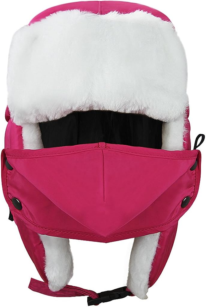 JIAHGUK Kids Trapper Hat Girls Boys Winter Bomber Hat Set including Faux Fur Ear Flap Windproof Cartoon Russian Trooper Pilot Aviator Hat Fleece Ski Cap Outdoor Headwear for 5-10Y Rose red - Image 4