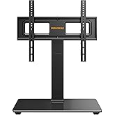 Perlegear Universal Swivel TV Stand Base for 32–70 inch TVs, Height Adjustable Table Top TV Stand Mount with Tilt, Tempered Glass Base, Holds up to 88 lbs, Max VESA 400x400mm, PGTVS26