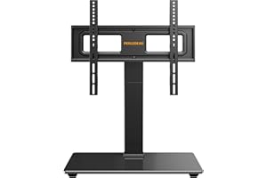 Perlegear Universal Swivel TV Stand Base for 32–70 inch TVs, Height Adjustable Table Top TV Stand Mount with Tilt, Tempered Glass Base, Holds up to 88 lbs, Max VESA 400x400mm, PGTVS26
