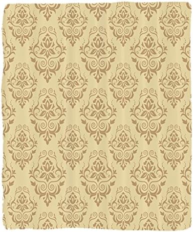 Chaoran 1 Fleece Blanket on Amazon Super Silky Soft All Season Super Plush Beige Decor etRegular Damask Patterns Islamic Antique Lace Floral Patterns Orientaltyle Decorative Art Accessories Beige