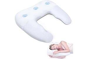 SAHEYER Shoulder Pillow for Side Sleeper, Upgraded U-Shaped Body Pillow for Adults with Cooling Cover, Ergonomic Odorless Memory Foam Contour Pillow for Neck, Back, Shoulder Pain Relief, White