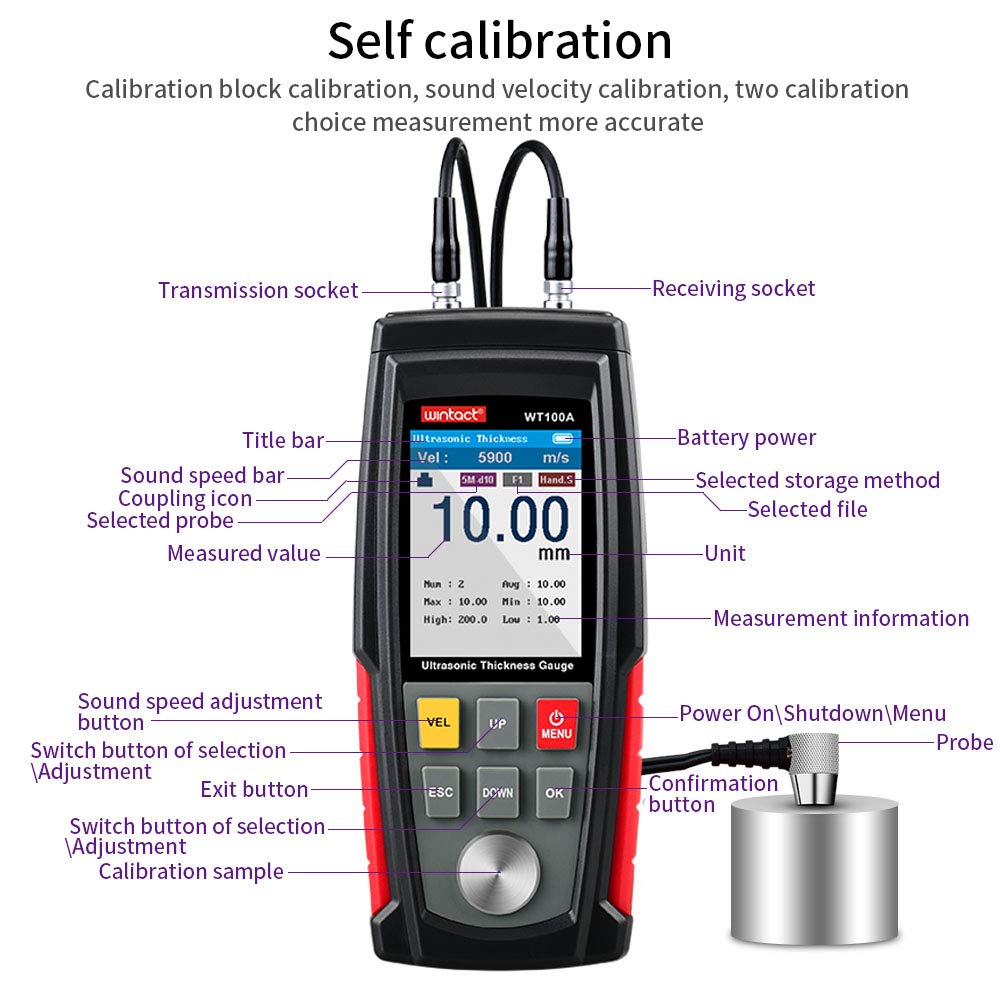 0 001 Inch High Resolution Digital Ultrasonic Thickness Gauge Meter Data Logger For Steel Aluminum Metal Copper Plate Portable Ultrasonic Thickness Tester With Sound Velocity Self Calibration Thickness Industrial Scientific