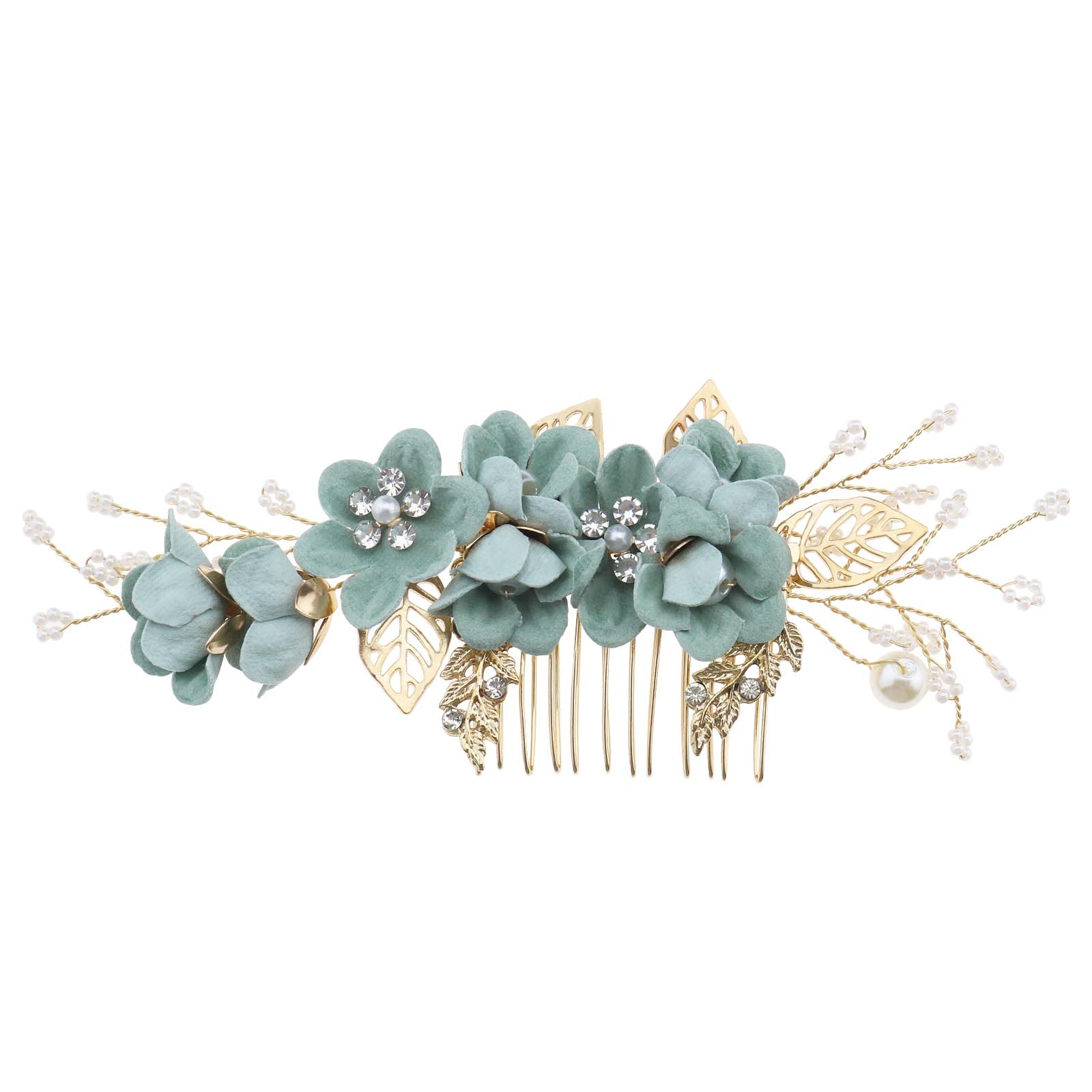 eMagTech Wedding Bridal Hair Comb Flower Side Hair Clips Rhinestone Pearl Floral Headpiece Hair Tools Hair Accessories for Wedding Bridal Bridesmaid Green