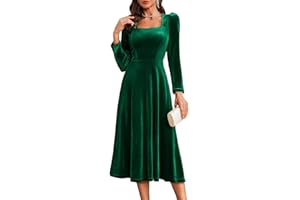 BeryLove Women Velvet Dress Cocktail Party Evening Dresses Long Sleeve Wedding Guest Formal Dresses