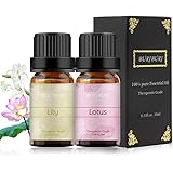 Lotus and Lily Essential Oil, 100% Pure, Undiluted, Natural, Organic Aromatherapy Essential Oils Gift Set for Massge, 10MLx2
