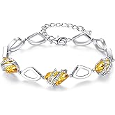 Leafael Wish Stone Link Charm Bracelet with Birthstone Crystals, Rose Gold Plated or Silver-tone, 7"+2"