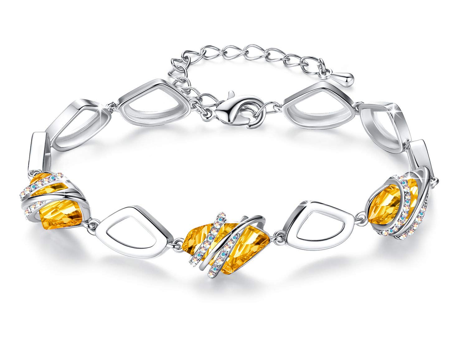 Leafael Valentine's Day Gift Bracelet for Women, Wishstone Birthstone Crystal Link Charm Bracelet with Healing Crystals, Allergy-Free Jewellery with Gift Box, Silver-Tone or Rose Gold — image 1