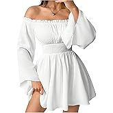 GORGLITTER Women's Off The Shoulder Flowy Mini Dress Ruffle Layered Long Sleeve A Line Birthday Renaissance Fairy Dress
