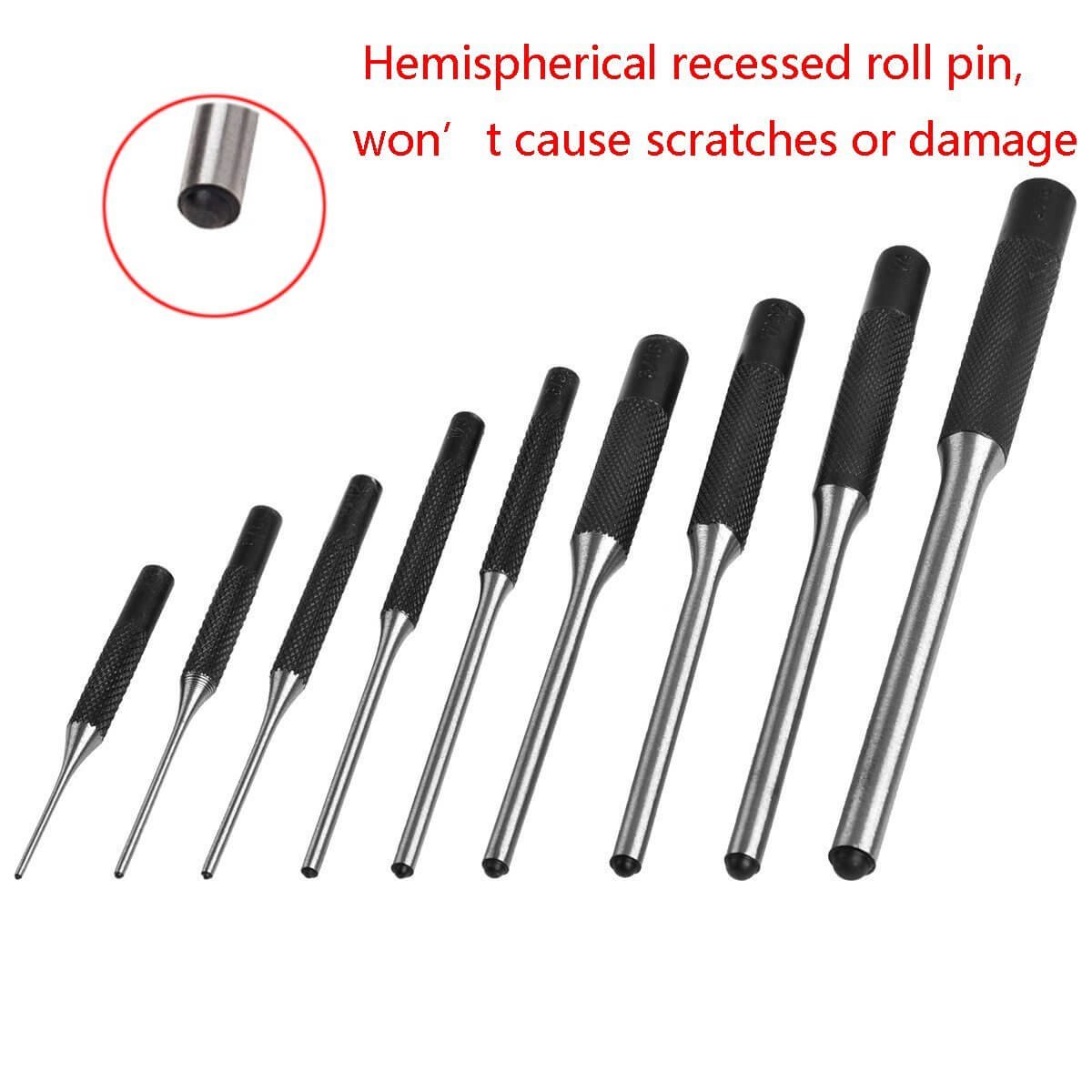 9 Pcs Roll Pin Punch Set and 4 Pcs Hollow End Starter Punch Tool with