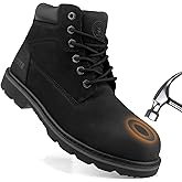 Jacata Steel Toe Work Boots For Men Water Resistant Leather Men's Safety Shoes 6" Non Slip Rubber Industrial Construction Boot