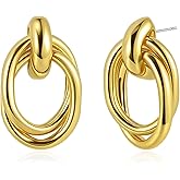 Small Gold Knot Earrings for Women Trendy, 14K Gold Plated Chunky Statement Drop Dangle Earrings, Lightweight Hypoallergenic Jewelry Gift for Women