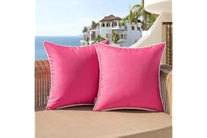 Woaboy Set of 2 Outdoor Waterproof Pillow Covers 18x18 Inch Hot Pink Decorative Throw Pillow Covers Square Solid Color Couch Pillow Covers for Patio Tent Bed Sofa Living Room