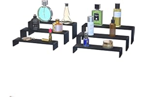 WWMFS Cologne Organizer for Men, 3 Tier Perfume Organizer Wood Display Stand Display Stand for Perfume, Jewelry, Model Toys, Cupcakes(12.6 * 3.8 * 2.9 in, 2 Pack)