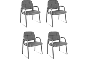 CLATINA CLLATINA Waiting Room Chairs with Padded Arms Leather Guest Chair no Wheels for Office Reception and Conference Desk Gery, 4PK