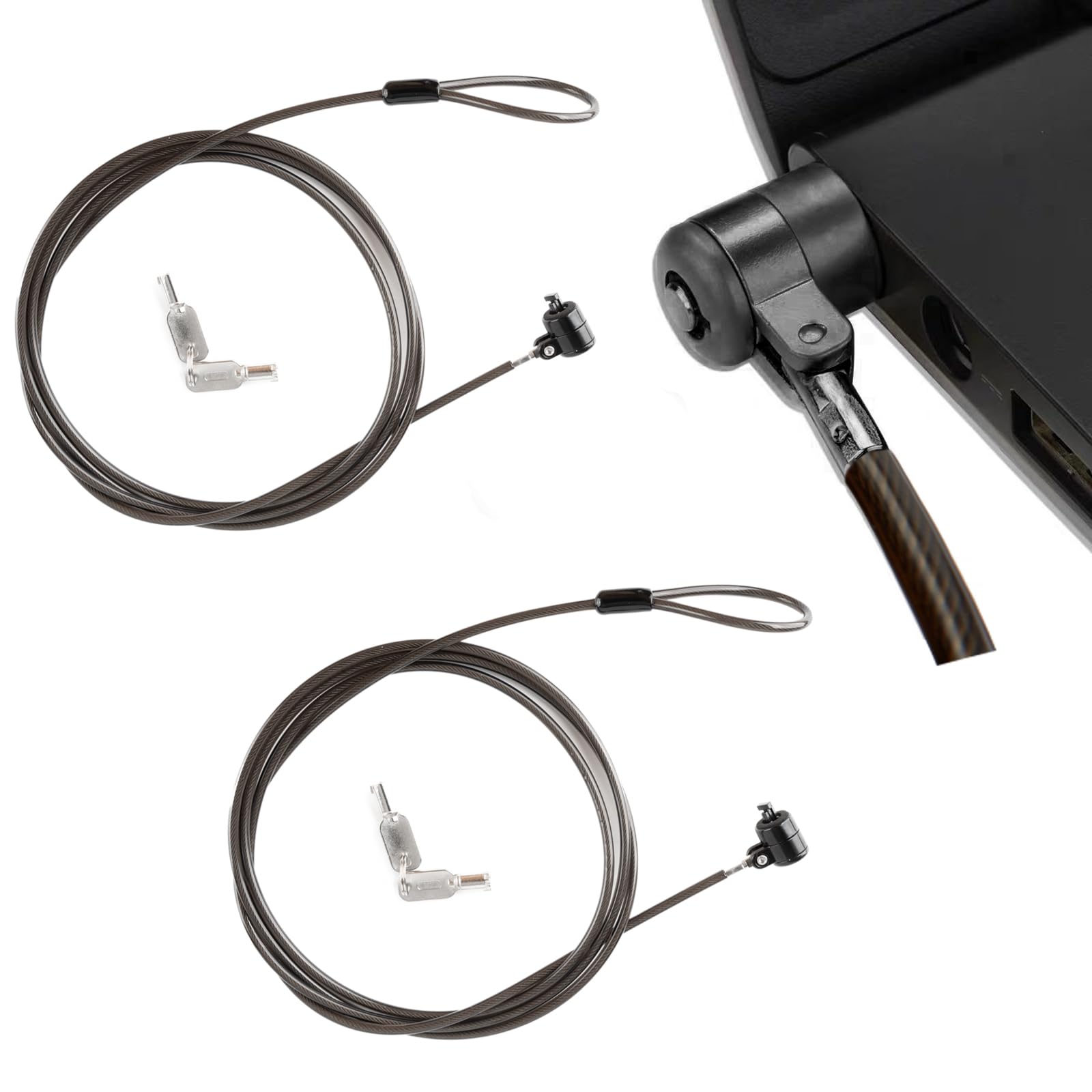 Photo 1 of 2 Pack Laptop Lock,Hardware Security Cable Lock,2 Keys Sturdy Steel with 6.6 Feet Cable,Cable Lock for HP Laptops, Lenovo, Asus, Acer & Tablets ?Black?