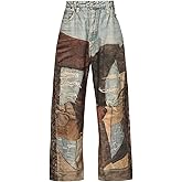 Angsuttc Women’s High Waisted Wide Leg Pants 3D Digital Print Baggy Fit Elastic Waist Y2K Street Style Lounge Pants