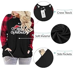 Plus Size Christmas Shirts for Women 2X Crewneck