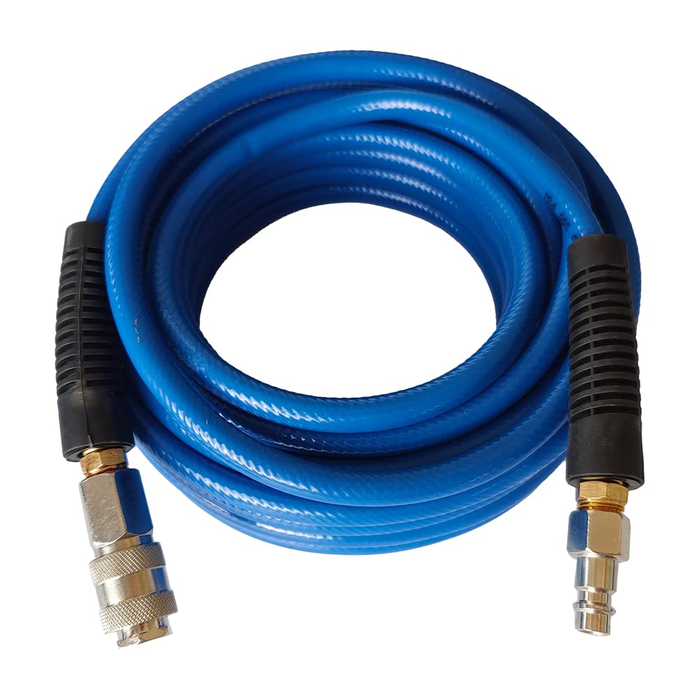 aunstarwei PVC Reinforced Air Compressor Hose Blue with 1/4" Europe Steel Quick Coupler and Plug Fittings, 10m Length